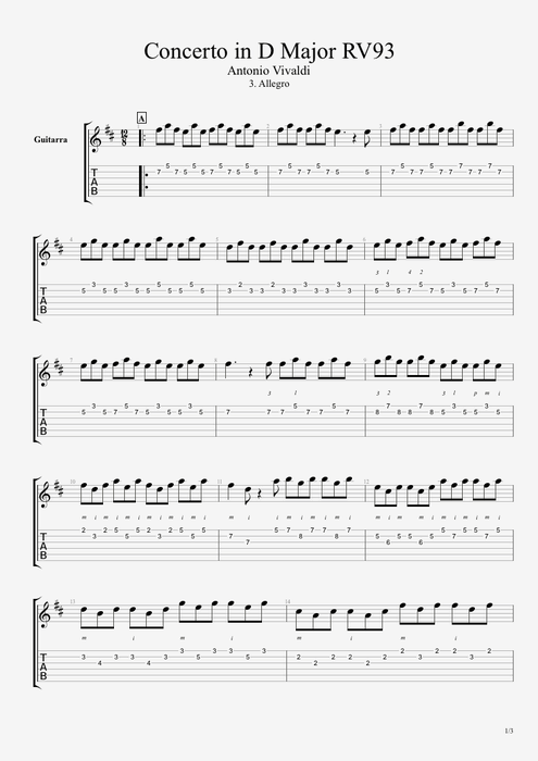 Concert for Guitar & Orchestra RV 93 III. Allegro Antonio Vivaldi guitar pro tab Guitar Guitarra y orquesta mysongbook